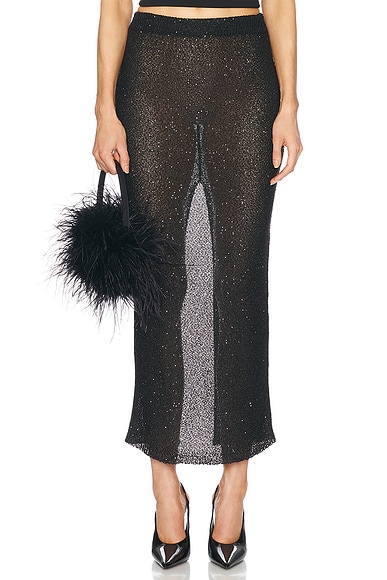 Alessandra Rich Sequin Long Skirt in Black