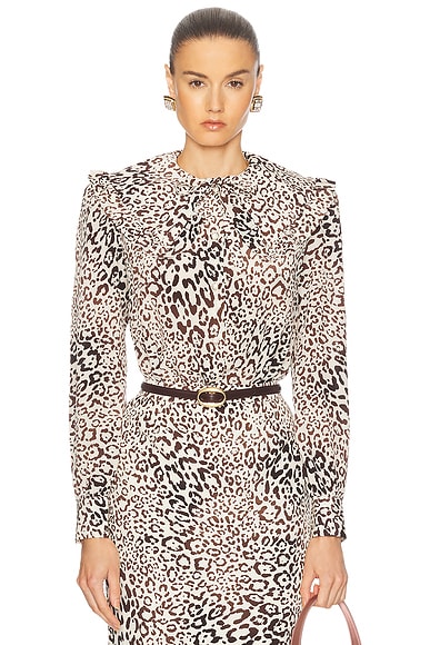 Alessandra Rich Long Sleeve Top in Beige & Brown