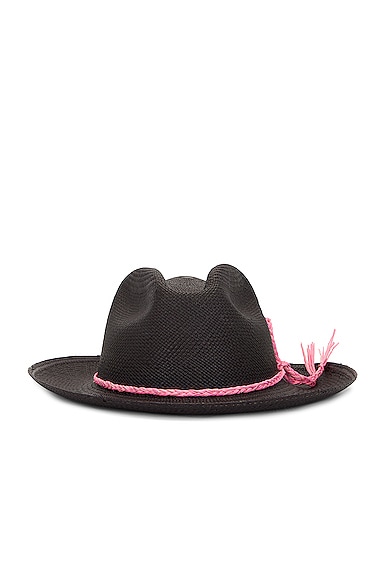 Artesano Provins Hat In Black & Pale Magenta Toquilla Cord