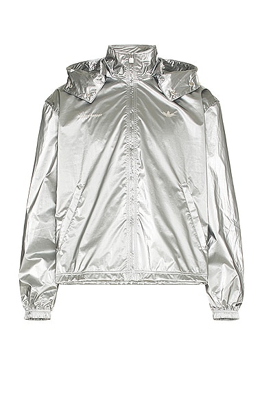 Adidas Originals Metallic-finish Hooded Windbreaker In Silver Met