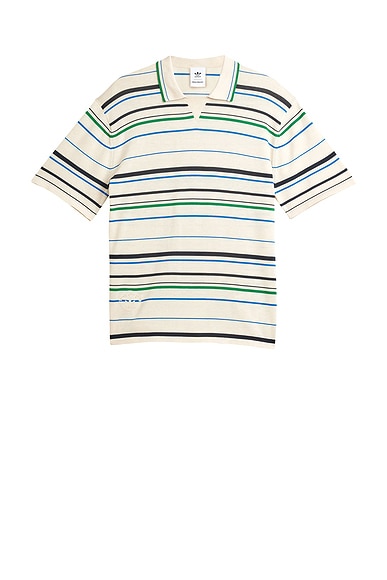 adidas by Wales Bonner Knit Polo in Wonder White, Green, Bluebird, & Night Indigo
