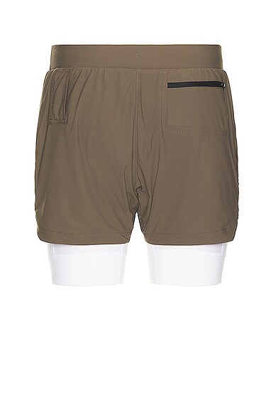 Shop Asrv Tetra-lite 5 Liner Short In Deep Taupe,white