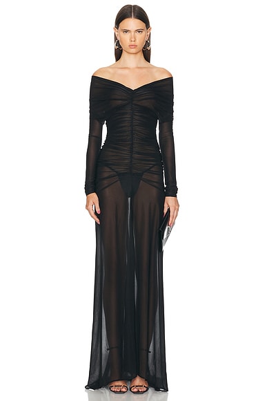 Shop Atlein V-neck Cut Out Gown In Black