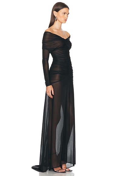 Shop Atlein V-neck Cut Out Gown In Black