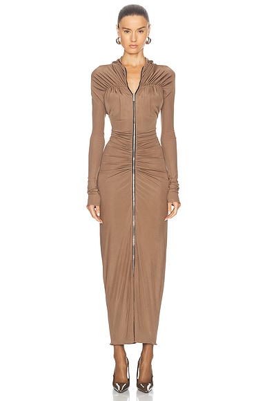 Atlein Hooded Ruched Gown in Saumatre