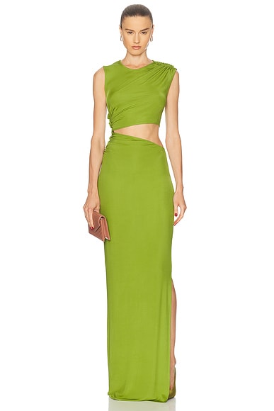 Atlein Cut Out Sleeveless Long Dress in Lime