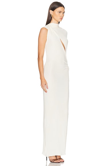 Shop Atlein One Shoulder Cut Out Draped Dress In Coa Off White