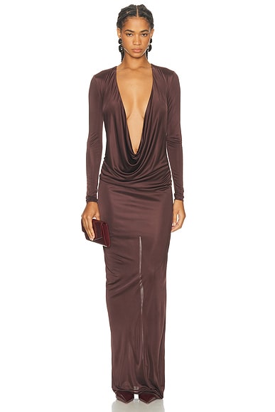 Plunge Neck Long Dress