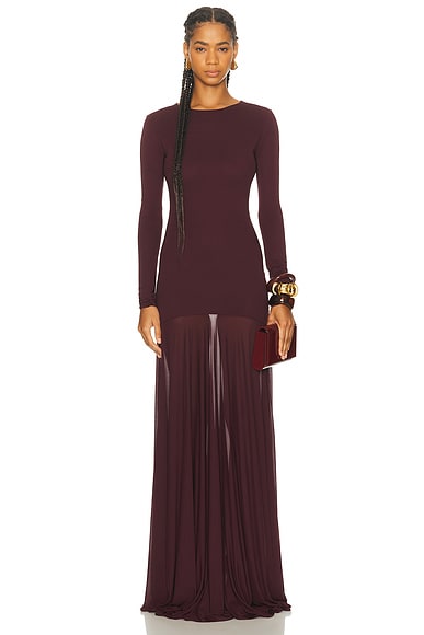 Atlein Long Sleeve Maxi Dress in Burgundy