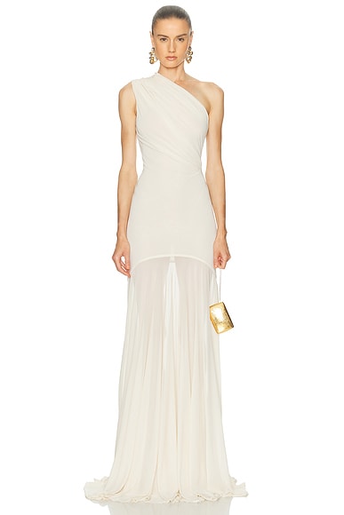 Atlein One Shoulder Draped Dress in Ivory