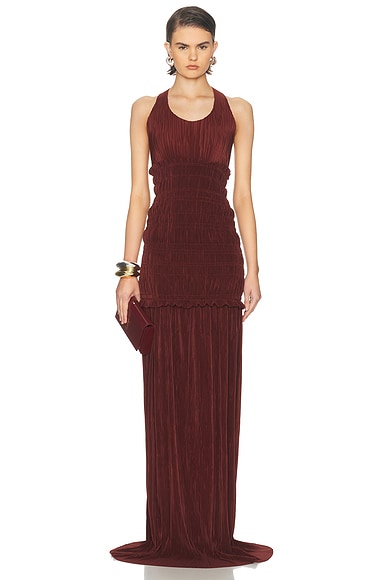 Atlein Pleated Long Dress in Lie De Vin