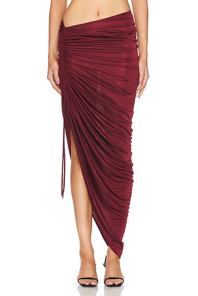 Atlein Asymmetric Ruched Skirt in Coa Wine