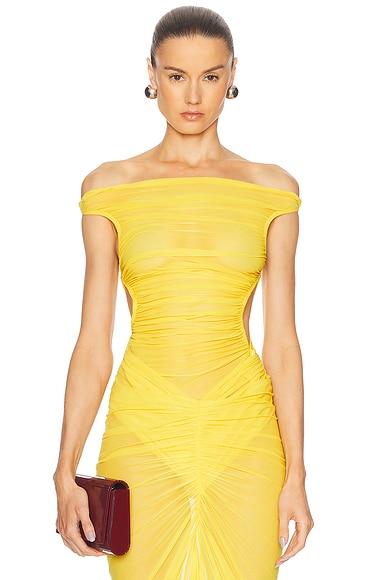 Atlein Cut Out Ruched Top in Canary