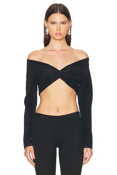 Shop Atlein Draped Sleeveless Pleated Top In Black