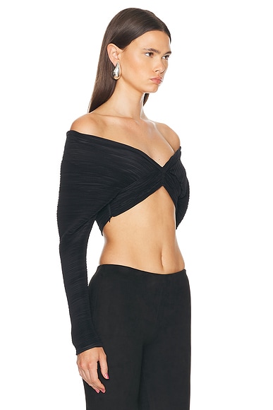 Shop Atlein Draped Sleeveless Pleated Top In Black