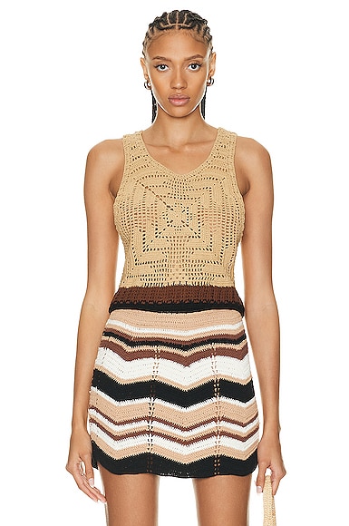 All That Remains Mira Crochet Vest in Almond, Noir, & Chocolate