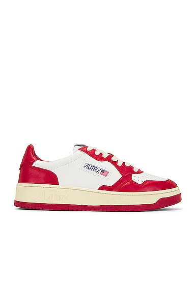 Autry Medalist Low Sneaker in White & Red