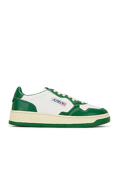 Autry Medalist Low Sneaker in White & Green
