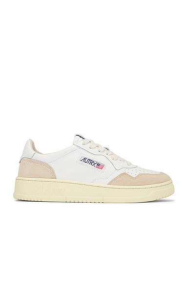 Shop Autry Medalist Low Leather Suede Sneaker In White
