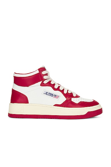 Autry Bicolor Medalist Mid Sneaker in White & Red
