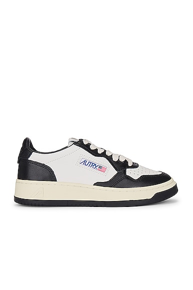 Autry Medalist Low Sneaker in Leather, Leather White, & Leather Black