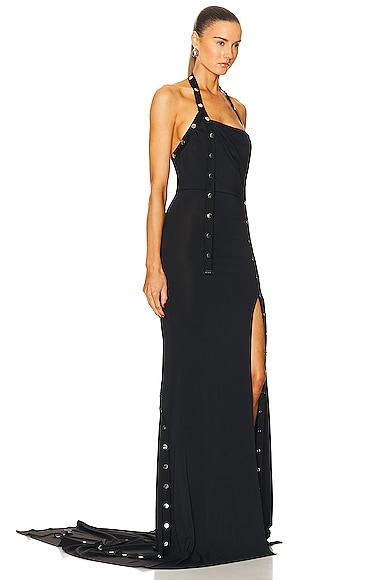 Shop Attico Halter Neck Long Dress In Black