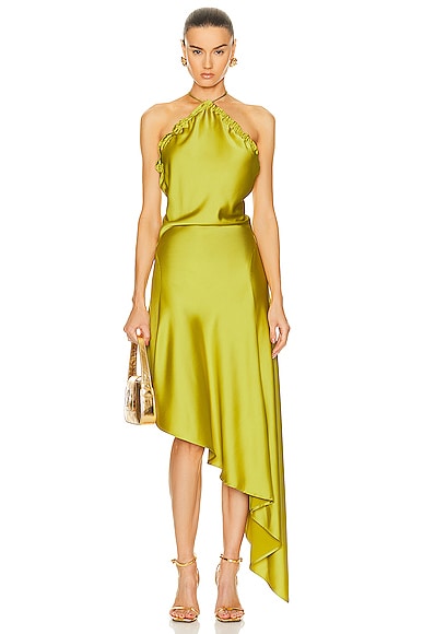Attico Asymmetrical Mini Dress In Lime