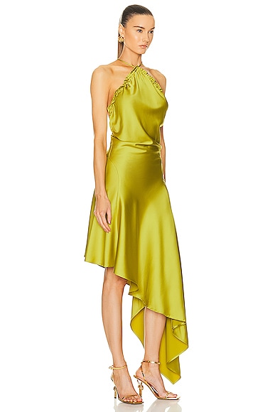 Shop Attico Asymmetrical Mini Dress In Lime