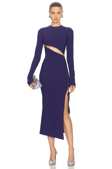 THE ATTICO Maxi Dress With Exposed Zipper in Blue