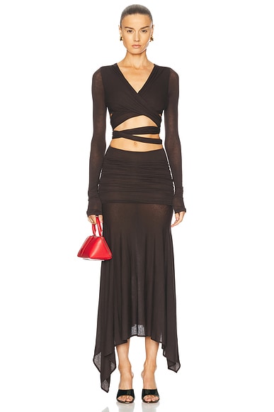 Long Sleeve Midi Dress in Brown