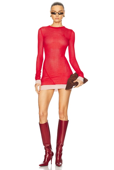 THE ATTICO Long Sleeve Mini Dress in Red & Pink