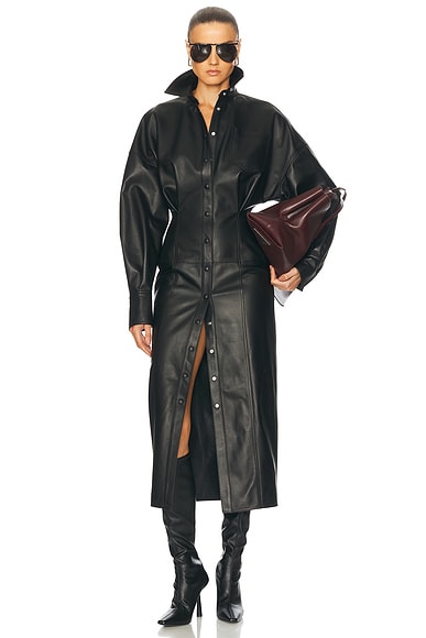 THE ATTICO Long Sleeve Midi Dress in Black