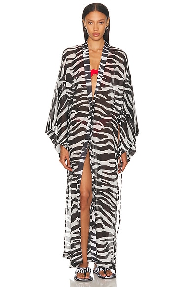 THE ATTICO Zebra Printed Caftan in White & Black