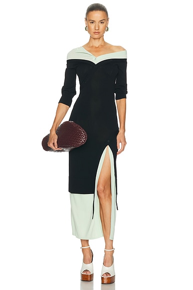 THE ATTICO Asymmetric Midi Dress in Black & Green