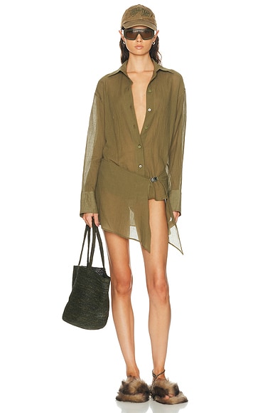 THE ATTICO Shirt Mini Dress in Military Green