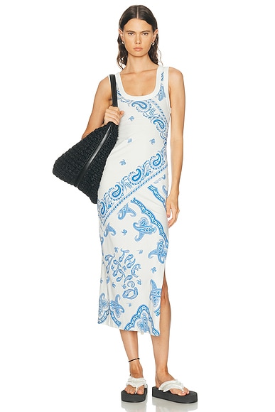 THE ATTICO Paisley Midi Dress in Light Blue & White