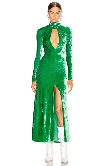 Attico Green Sequin Dress THE ATTICO Velvet Maxi Dress In Emerald FWRD