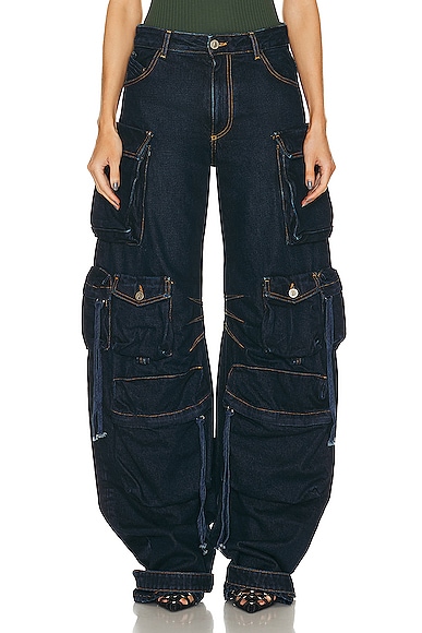 Shop Attico Fern Long Pant In Dark Blue