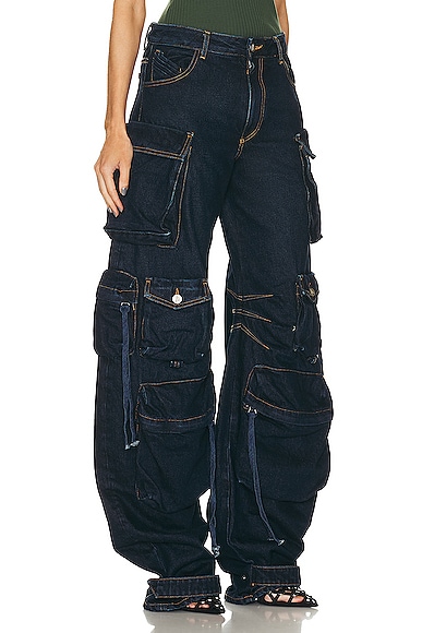 Shop Attico Fern Long Pant In Dark Blue