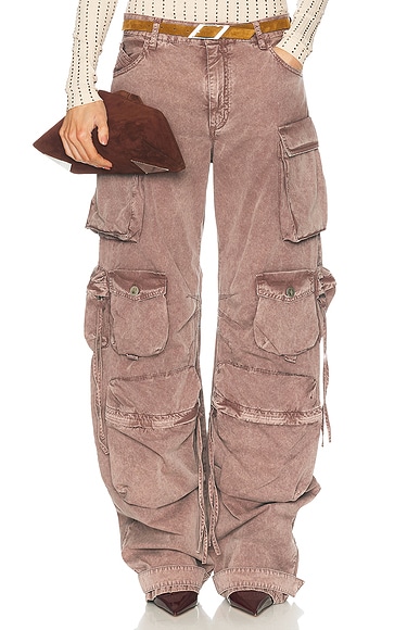 THE ATTICO Wide Leg Cargo Pant in Washed Mauve