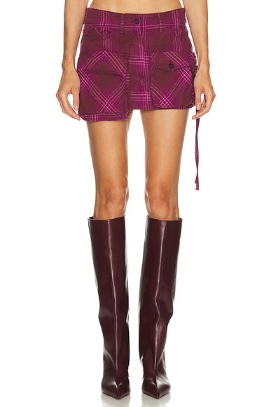 THE ATTICO Check Mini Skirt in Burgundy