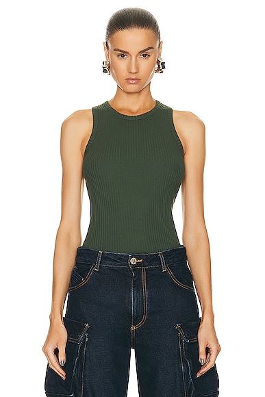 THE ATTICO Ribbed Tank in Ivy Green