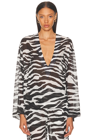 THE ATTICO Zebra Printed Top in White & Black