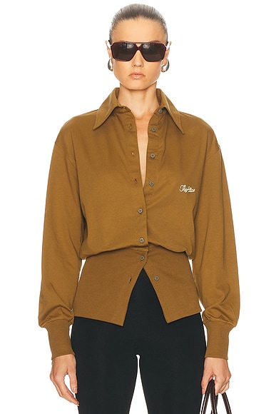 THE ATTICO Light Button Down Top in Military Green