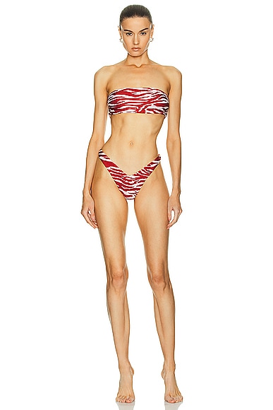 THE ATTICO Zebra Printed Bikini Set in Red & Milk