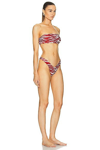 Shop Attico Zebra Printed Bikini Set In Red & Milk