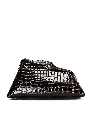 8 30 PM Croc Effect Patent Leather Clutch in Black - The Attico
