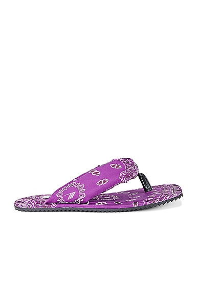 THE ATTICO Bandana Printed Indie Flat Thong Sandal in Violet, Brown, & White