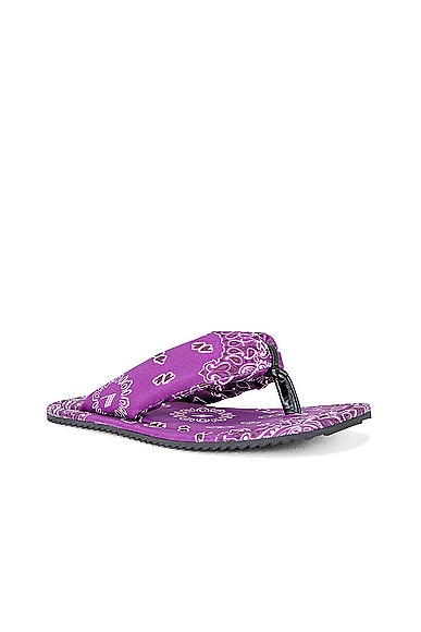 Shop Attico Bandana Printed Indie Flat Thong Sandal In Violet  Brown  & White