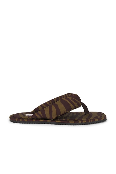Indie Flat Thong Sandal in Dark Green & Dark Brown